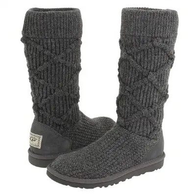 Купить вязаные угги серые из хлопка UGG Argyle Knit Black за 6990 руб