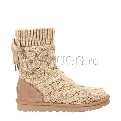 Купить Вязаные угги бежевые с лентой UGG Classic Cardy Isla Sand за 7190  руб.