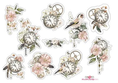 vintage birds / Винтажные иллюстрации с птицами и часами | Imprimibles  scrapbook, Pegatinas imprimibles, Arte de decoupage