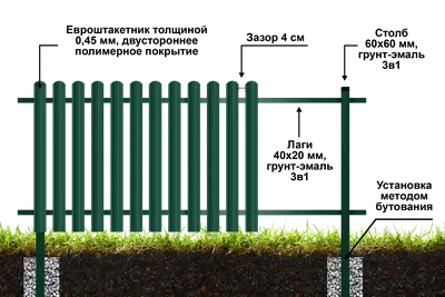 Забор из евроштакетника в 1 ряд Стандарт - купить с установкой в  Санкт-Петербурге